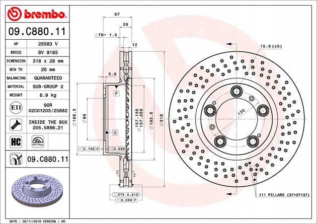 DISCOS ZAPATAS PARTE DELANTERA BREMBO PORSCHE 911 