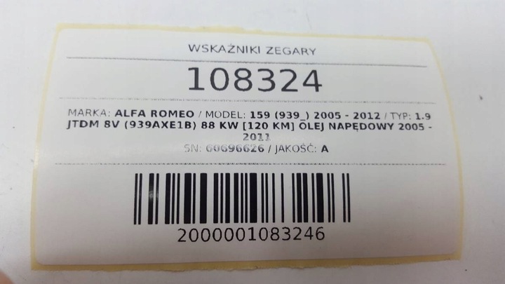 WSKAZNIKI CUADRO 60696626 ALFA ROMEO 159 1.9 JTDM 2006 EU 