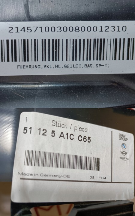 BMW 3 G21 TOURING LCI GLISSIÈRE FIXATION PARE-CHOCS GAUCHE ARRIÈRE 51125A1CC65