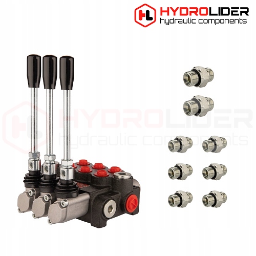 DISTRIBUIDOR HIDRÁULICO 3 SEKCYJNY 40L 3P40 + PRZYLACZA 18/18 HYDROLIDER 