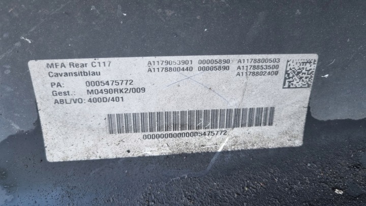 PARE-CHOCS MERCEDES CLA W117 LIFT 16- ARRIÈRE PDC ORDINAIRE