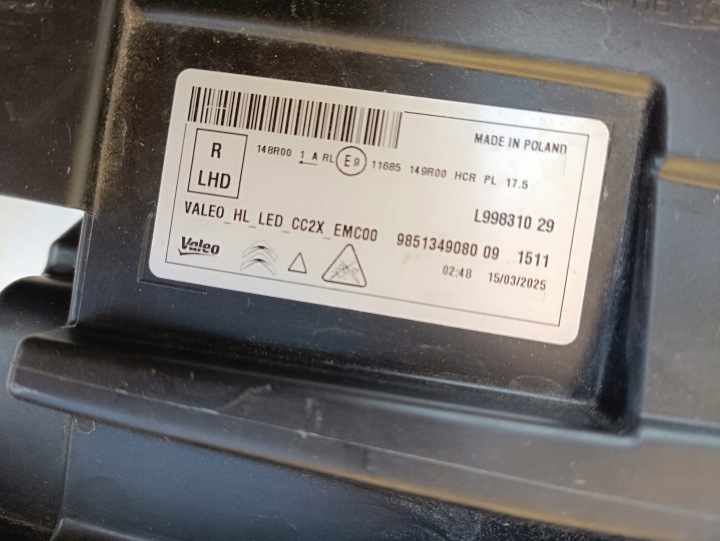 PHARE AVANT CITROEN E-C3 C3 C3 AIRCROSS IV 4 LED 24- RH DROITE 9851349080