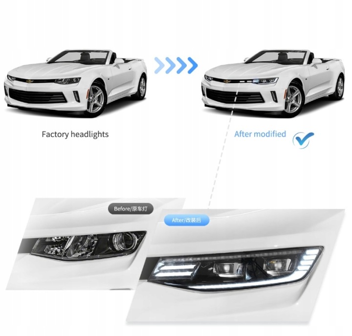 PROJECTEUR PHARE JEU VLAND COMPLET LED NEON TUNING CHEVROLET CAMARO VI 6 2016-