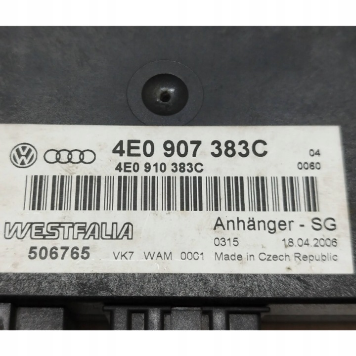 2007 AUDI Q7 4L CONTRÔLEUR MODULE CROCHET D'ATTELAGE 4E0907383C