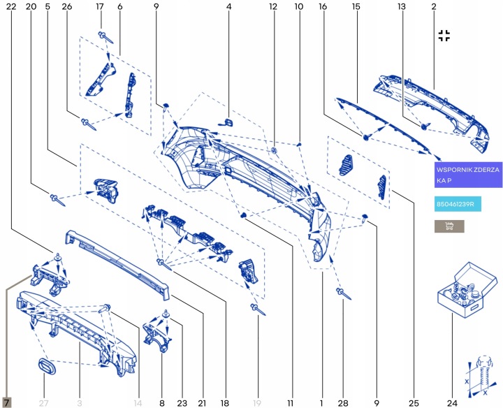 GLISSIÈRE FIXATION PARE-CHOCS DROIT ARRIÈRE RENAULT CLIO V 850461239R
