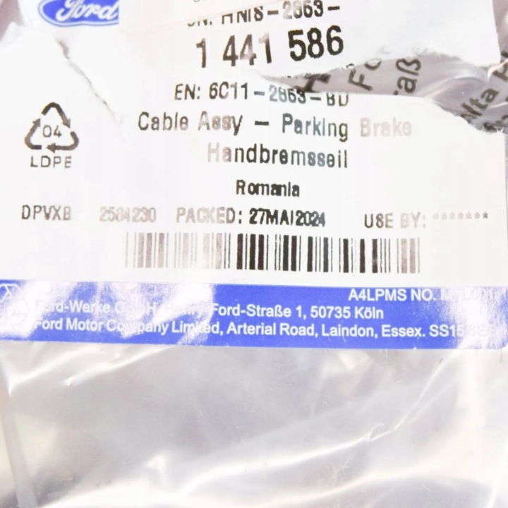 CÂBLE FREINS MANUEL STATIONNEMENT FORD TRANSIT MK3 LHD 6C11-2853-BD