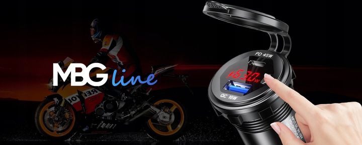 TRAGALUZ DISPOSITIVO DE CARGA MOTOCICLETA DE AUTOMÓVIL 65W 2 PIEZAS USB TYP-C PD 45W VOLTÍMETRO 