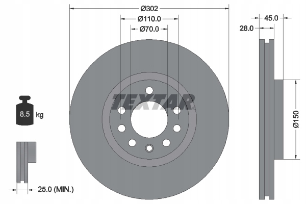 92118303 PRO TEX DISCO FRENOS OPEL VECTRA C 02- PARTE DELANTERA /302X28//TEXTAR/ 