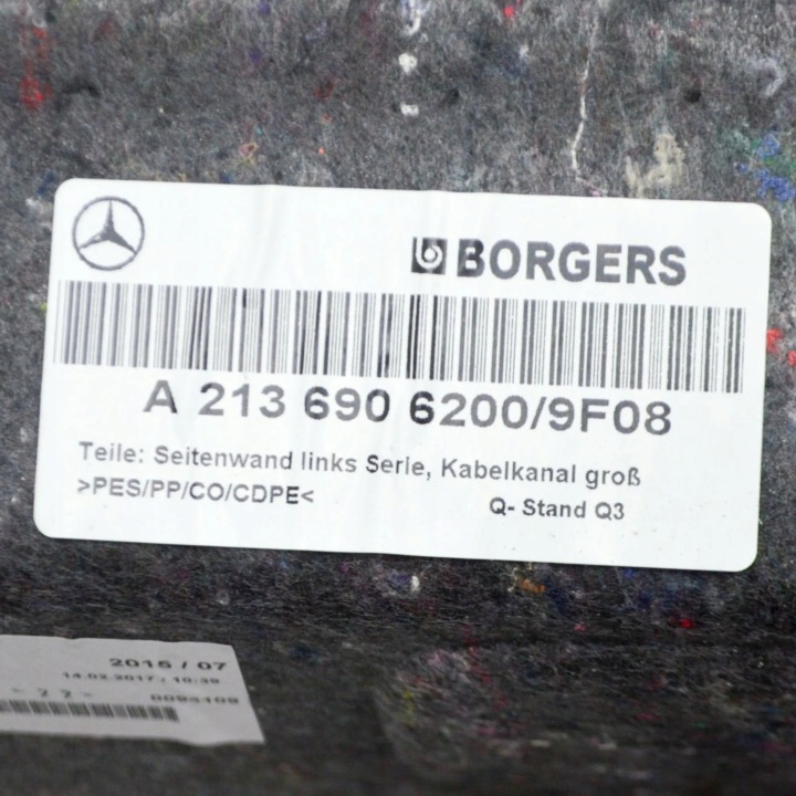 MERCEDES-BENZ E W213 2017 GAUCHE CÔTÉ AUTRE ÉLÉMENTS WYKONCZENIA COUVERCLES DE COFFRE
