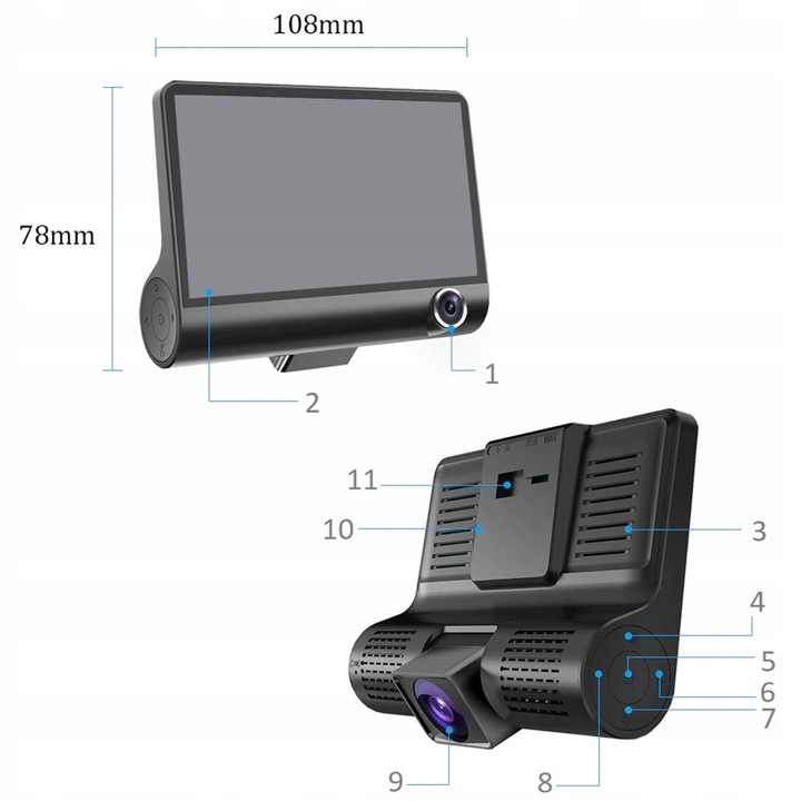 CÁMARA RETROVISOR VIDEO GRABADORA DE VÍDEO CONDUCTOR AUTO MONITOR FULLHD PARTE DELANTERA PARTE TRASERA 