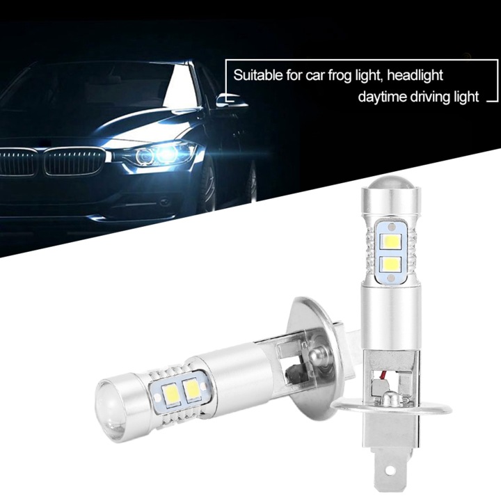 2 CV AMPOULE LED H1 BLANCHE 6000K 1600LM 3-5W 12-28V TRÈS PUISSANT