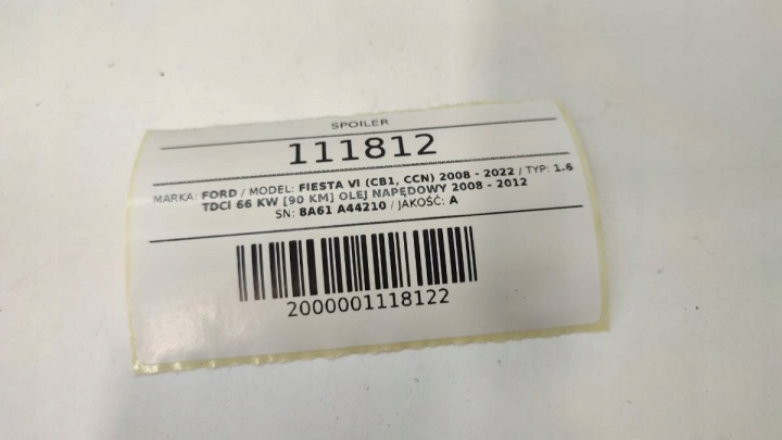 SPOILER SPOILER MOULURE COUVERCLES DE COFFRE FORD FIESTA MK7 8A61-A44210-B