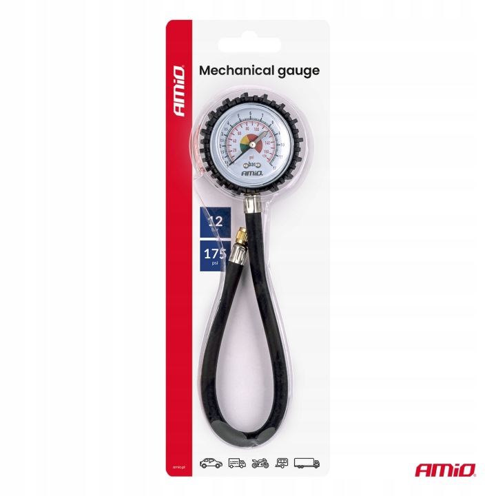CISNIENIOMIERZ ANALOGIQUE MANOMÈTRE AVEC TUYAU 30CM 12 BAR AMIO-04468