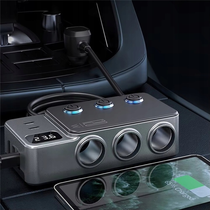 DISTRIBUTEUR AUTOMOBILE 12-24V 3X USB 3.0 QC USB-C 120W PRISE ALLUME-CIGARES