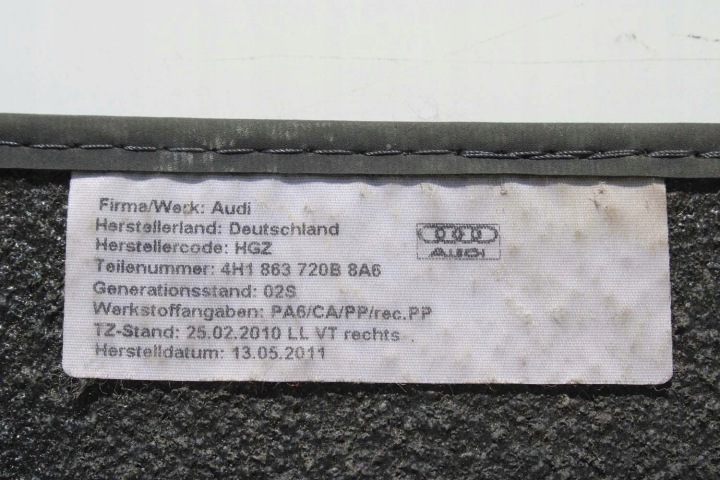AUDI A8 TAPIS DE SOL REVÊTEMENTS ESSUIE-GLACES 4H1863691C PLANCHERS 4H 4H1863691C 4H