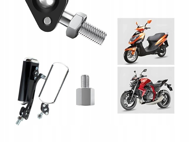 RÉTROVISEUR MOTOCYCLETTE ALUMINIUM LÉGER FIXATION M10 AVEC ADAPTATEUR VERS M8