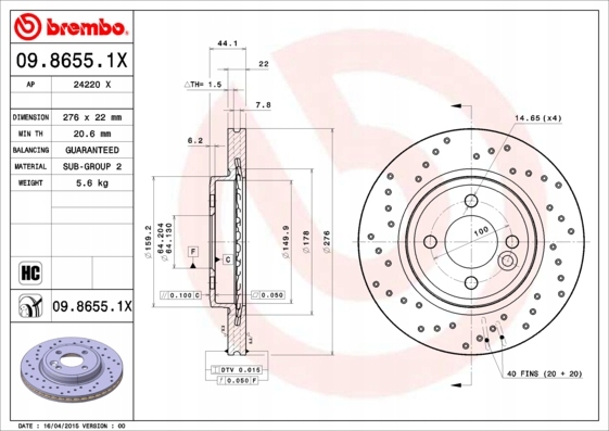 DISCOS ZAPATAS PARTE DELANTERA BREMBO MINI MINI DESCAPOTABLE 