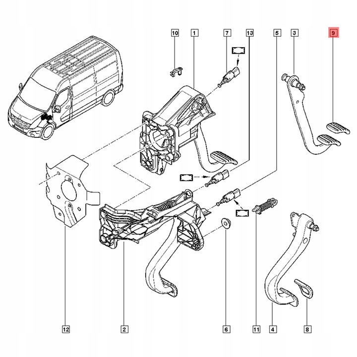 BRIDA AL PEDAL FRENOS RENAULT TRAFIC II MASTER 3 GOMA = CON 8200874407 