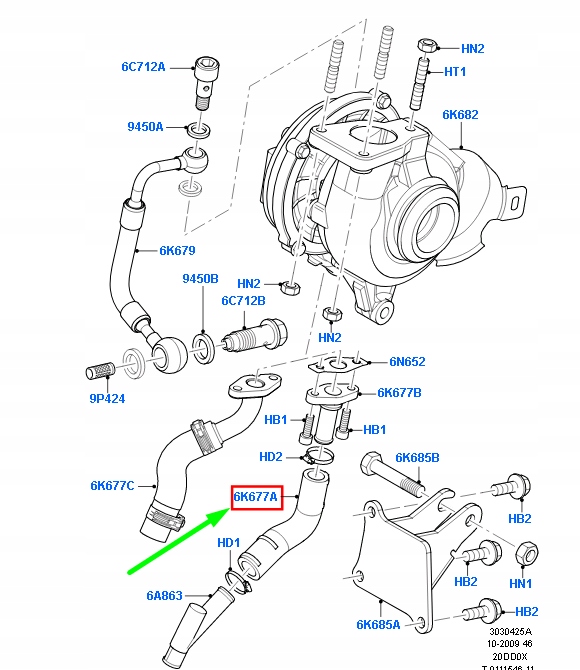 FIL RETOUR HUILES TURBOCOMPRESSEURS FORD KUGA MK1 C394 3M5Q-6K677-CA