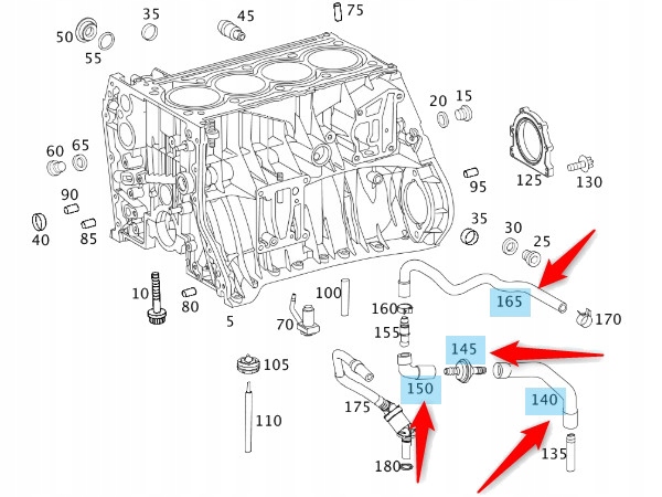 DRIVING GEAR + VALVE CRANKCASE VENT TUBES MERCEDES 200 1,8 OM271 M271 