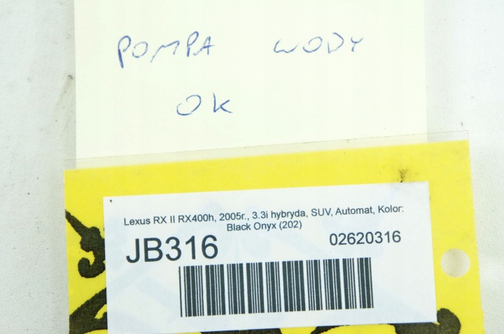 JB316 LEXUS RX II RX400H 3.3H POMPE À EAU