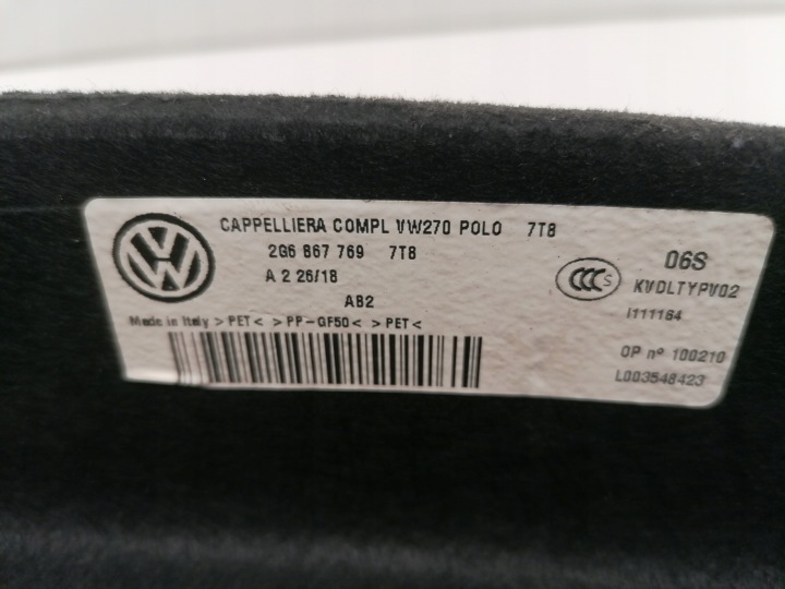 VW POLO VI 2G ÉTAGÈRE ARRIÈRE COUVERCLES DE COFFRE ORIGINAL 2017-