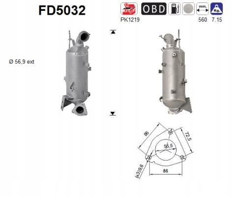 AS FD5032 FILTRE SADZY FILTRE PARTICULES DURES SYSTÈME ÉCHAPPEMENT