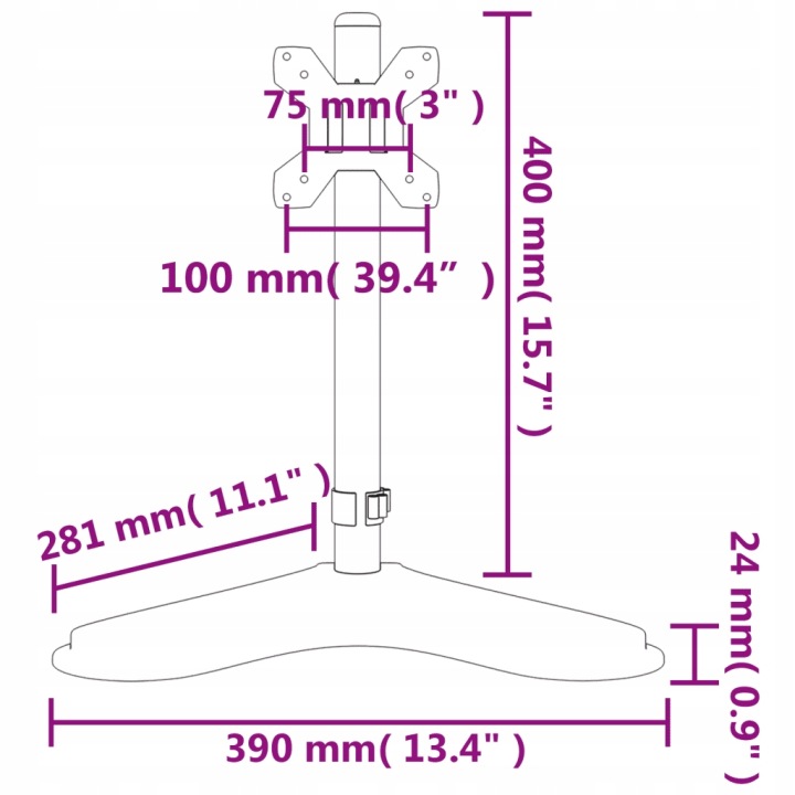 RÉGLABLE SUPPORT SUR MONITEUR ACIER NOIR 75X75/100X100 MM 40X3,5 CM