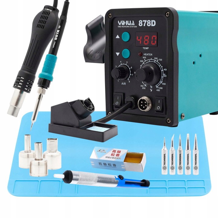 STACJA LUTOWNICZA YIHUA 878D 2 EN 1 HOT AIR 740W GRAND KIT LUTOWNICZY GROTY