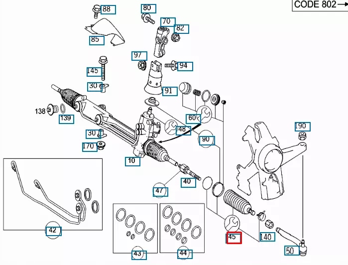 MERCEDES ESSENCE ML W163 KIT PROTECTIONS COLONNE DE DIRECTION DIRECTION A1634600196