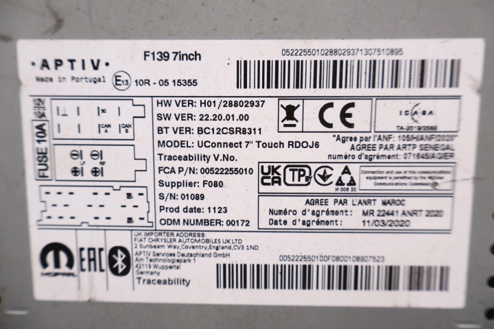 FIAT PANDA III RADIO ÉCRAN NAVIGATION '00522255010