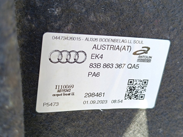 AUDI Q3 F3 SPORTBACK 1,5 TSI 110KW 2024R PLANCHER REVÊTEMENT TAPIS 83B863367