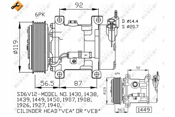 COMPRESOR DE ACONDICIONADOR CITROEN C2- C3 SANDEN SD6V12 DIÁMETRO RUEDAS 119MM 