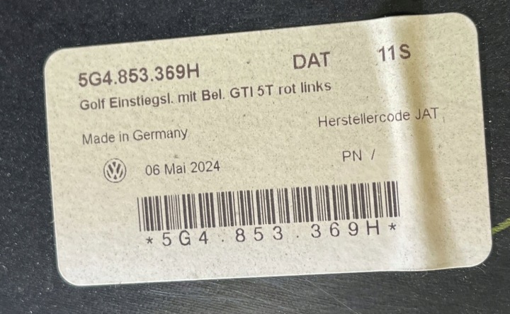 VW GOLF VII GTI 12- MOULURE REVÊTEMENT LED SEUIL GAUCHE 5G4853369H 06.05.24