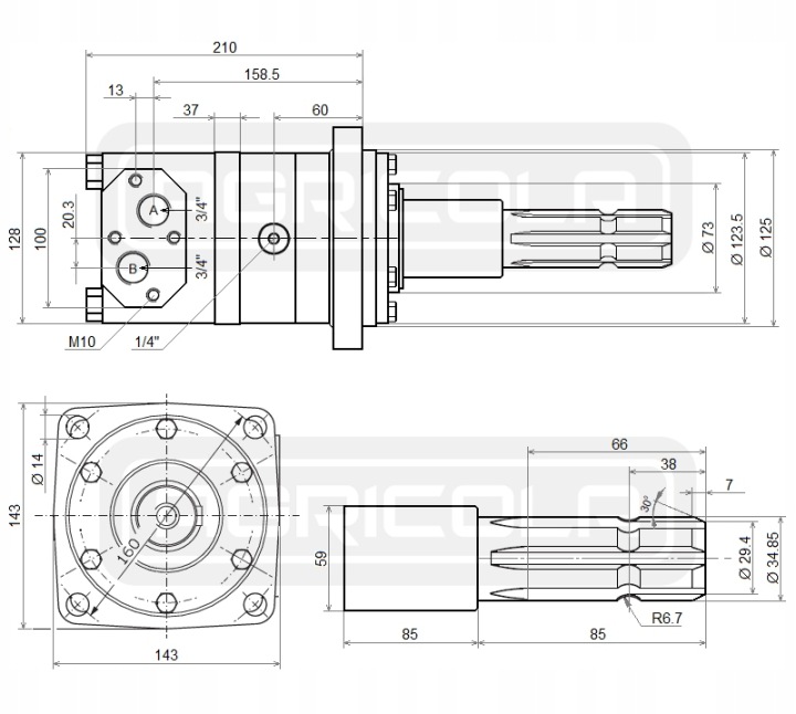 MOTEUR HYDRAULIQUE BMT OMT 500 26,5KW 240OBR/MIN ARBRE IVS 40MM HYDROLIDER