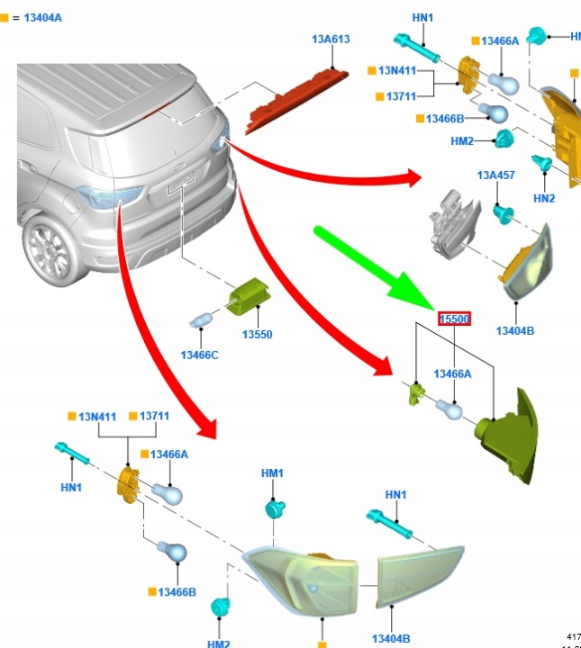 FORD ECOSPORT MK2 ARRIÈRE DROIT LANTERNE ANTIBUÉE LHD CN15-15500-AD505