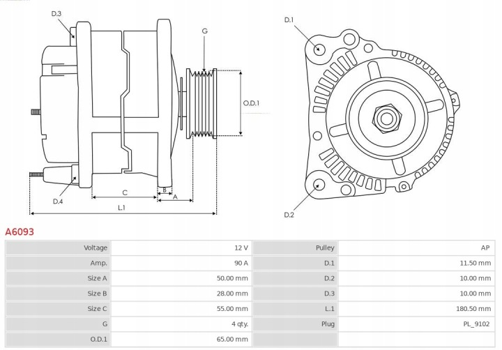 AUTOSTARTER ALTERNATEUR AS-PL A6093