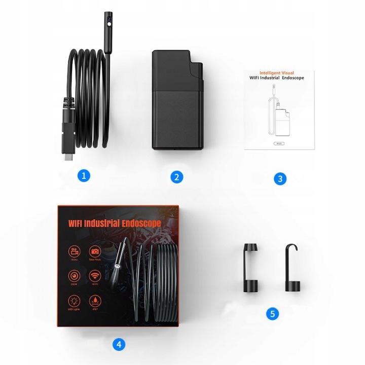 CAMÉRA INSPEKCYJNA ENDOSKOP RIGIDE 5M FIL 8 LED DUAL 5.5MM ANDROID IOS