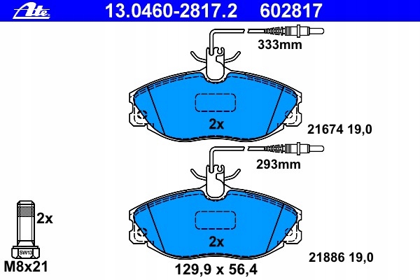 PLAQUETTES FREIN PEUGEOT 406 1,9-3,0 95- 13.0460-2817 ATE