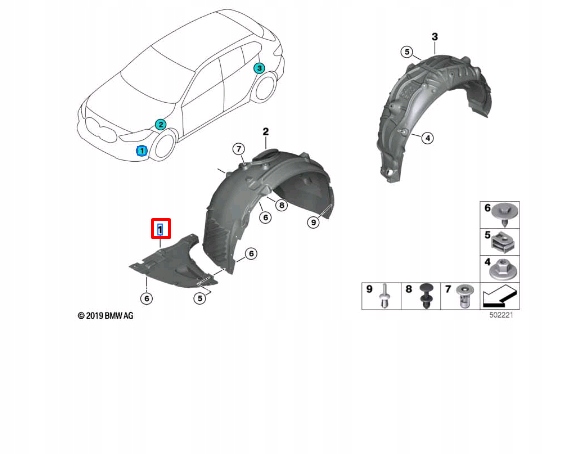 BMW 1 F40 PROTECTION PASSAGE DE ROUE DROIT AVANT 51757447034