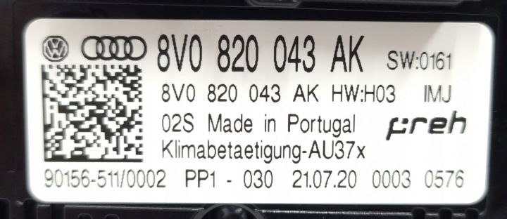 PANNEAU CLIMATISATION AUDI A3 8V 8V0820043AK