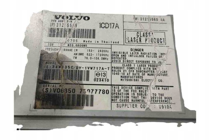 RADIO AVEC NAVIGATION VOLVO C30 73077780 1.6L DIESEL 2007