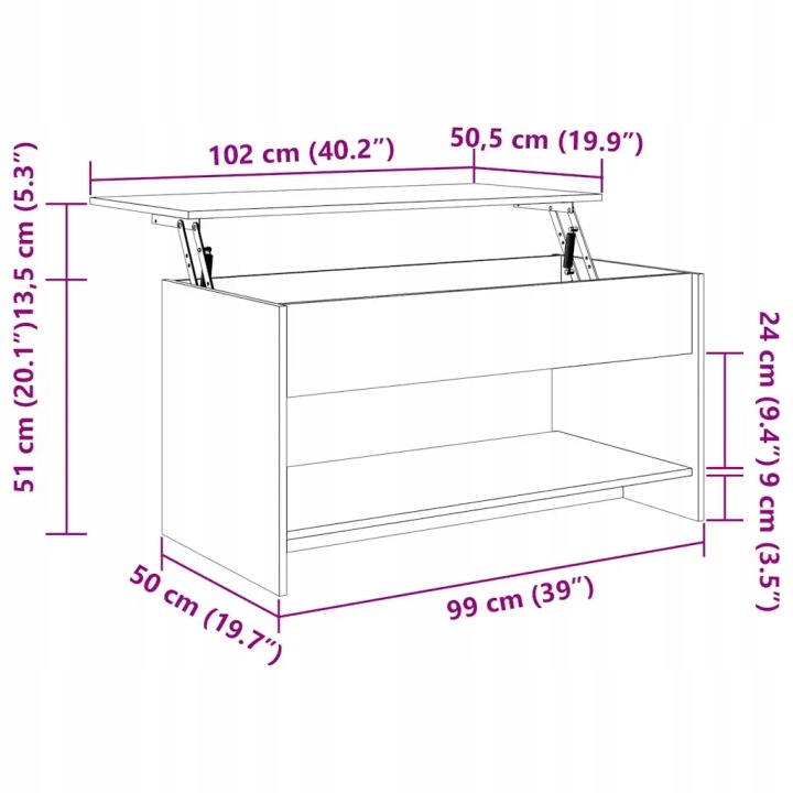 TABLE KAWOWY, NOIR 102X50X52,5 CM, MATÉRIAU DREWNOPOCHODNY