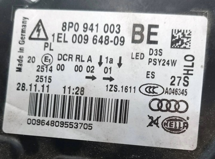 AUDI A3 8P 8P LIFT PHARE GAUCHE BI XÉNON EUROPE 8P0941003BE