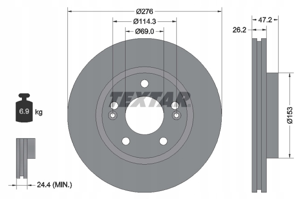 TEXTAR DISCO DE FRENADO PARTE DELANTERA HYUNDAIXG25-350 9 8- 