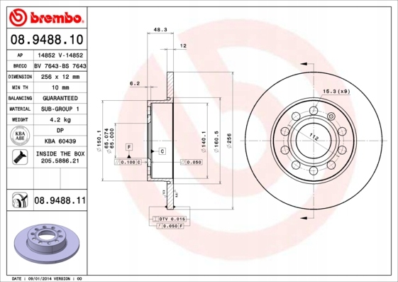 DISCOS ZAPATAS PARTE TRASERA BREMBO VW SCIROCCO 3 