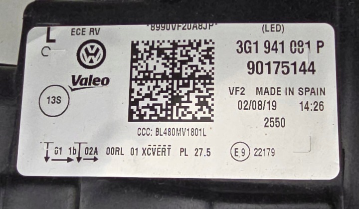 VW PASSAT B8 IQ LIGHT LED PROJECTEUR AVANT GAUCHE PHARE AVANT 3G1941081P
