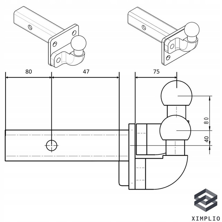 ADAPTADOR DE BARRA DE REMOLQUE HOL. EE.UU. 1 I 1/4 INTEGRO BOLA NEGRA PARA TOYOTA SIENNA 97-02 