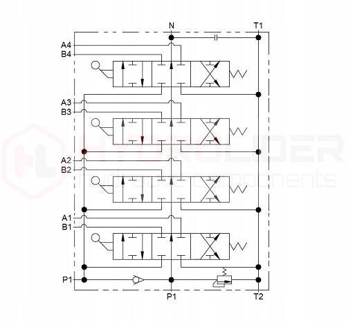 DISTRIBUTOR HYDRAULIC 4 SEKCYJNY 20L 4P40 + PRZYLACZA 16/16 HYDROLIDER 