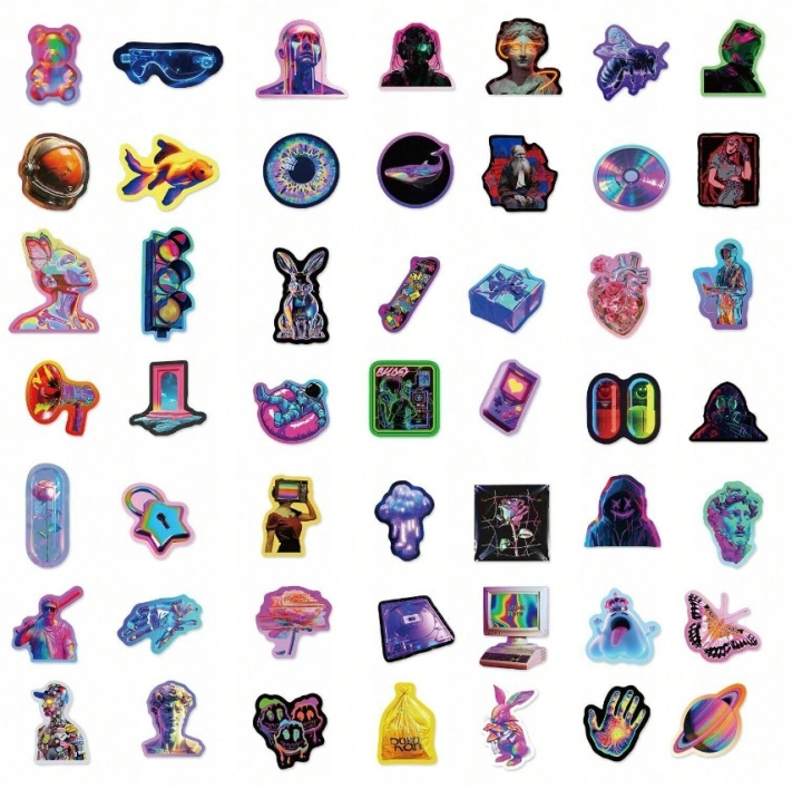 W36 AUTOCOLLANTS STICKER BOMB PLAQUETTES WLEPKI CYBERPUNK NEON SUR LAPTOP MIKS 50SZT